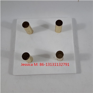 Pure White Marble Candlestick Holder with Golden Pipes