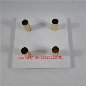 Pure White Marble Candlestick Holder with Golden Pipes
