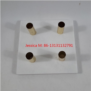 Pure White Marble Candlestick Holder with Golden Pipes