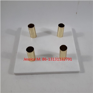 Pure White Marble Candlestick Holder with Golden Pipes