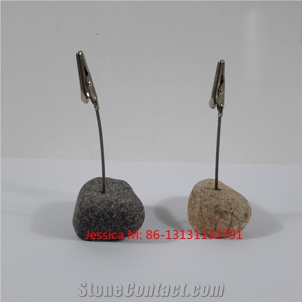 River Rock Base Setting Card Clip /Stone Card Clip