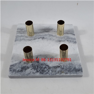 Square Grey Marble Candlestick Holder with Golden Pipes