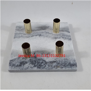 Square Grey Marble Candlestick Holder with Golden Pipes
