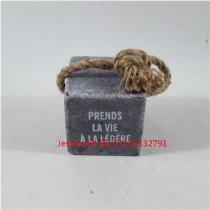 Square Stone Door Stop with Hemp with Carved Logo