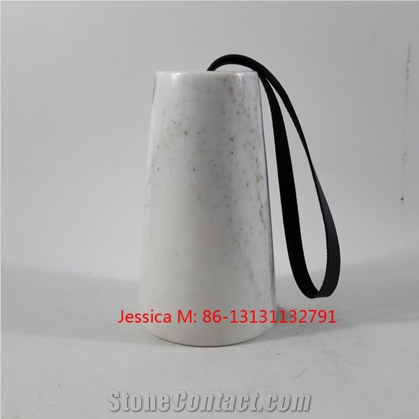 White Marble Door Stop with Leather