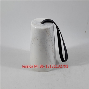 White Marble Door Stop with Leather