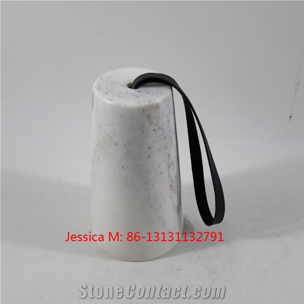 White Marble Door Stop with Leather