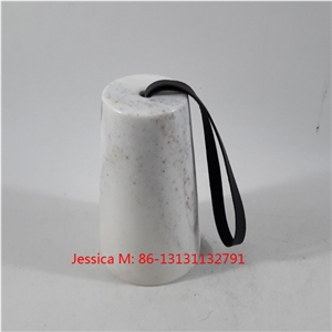 White Marble Door Stop with Leather