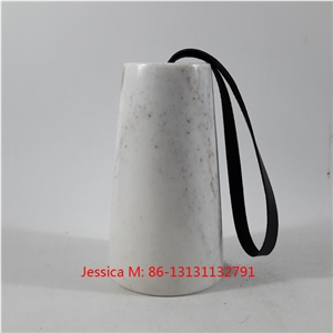 White Marble Door Stop with Leather
