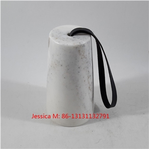 White Marble Door Stop with Leather