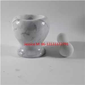 White with Grey Veins Round Marble Mortar and Pestle /Popular Polished White Marble Mortar and Pestle Marble Kitchenware Stone Cooking Tool