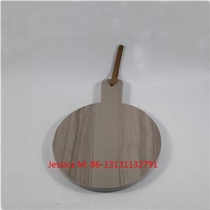 Wood Grains Brown Marble Serving Platter with Leather Strap and Rivet Stone Cheese Board with Handle