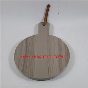 Wood Grains Brown Marble Serving Platter with Leather Strap and Rivet Stone Cheese Board with Handle