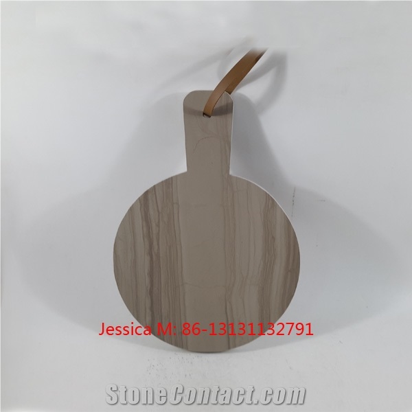 Wood Grains Brown Marble Serving Platter with Leather Strap and Rivet Stone Cheese Board with Handle