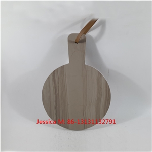 Wood Grains Brown Marble Serving Platter with Leather Strap and Rivet Stone Cheese Board with Handle