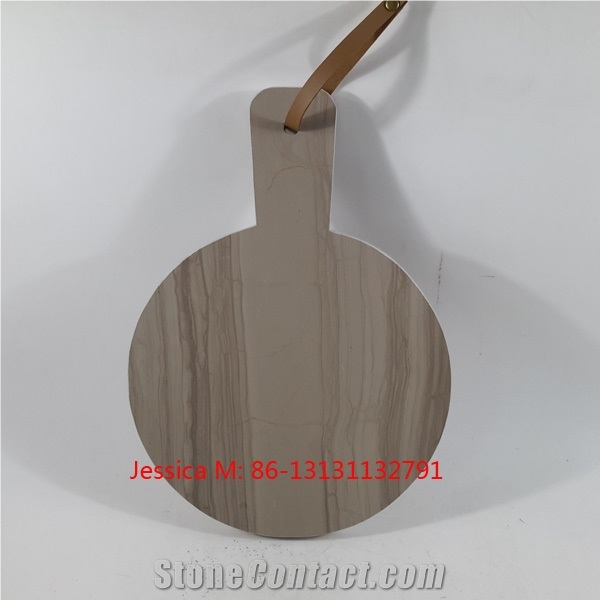 Wood Grains Brown Marble Serving Platter with Leather Strap and Rivet Stone Cheese Board with Handle