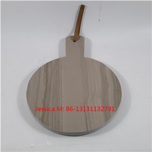 Wood Grains Brown Marble Serving Platter with Leather Strap and Rivet Stone Cheese Board with Handle