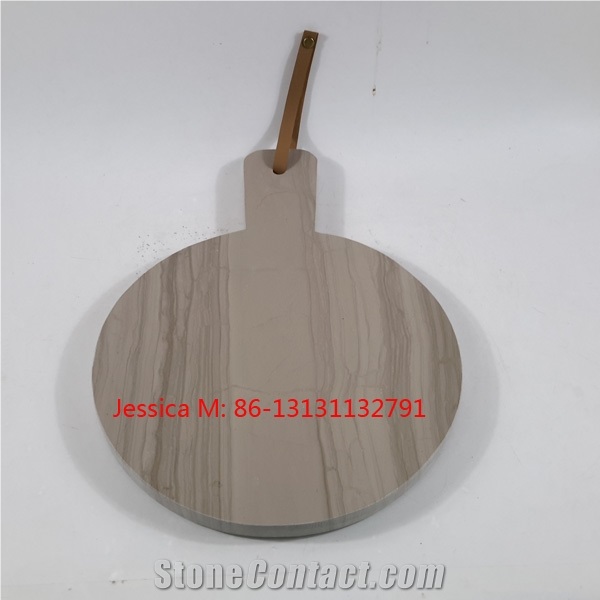 Wood Grains Brown Marble Serving Platter with Leather Strap and Rivet Stone Cheese Board with Handle