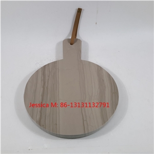 Wood Grains Brown Marble Serving Platter with Leather Strap and Rivet Stone Cheese Board with Handle