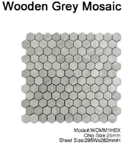 Honeycomb Marble Mosaic, Wooden Grey Marble Mosaic, Polished Mosaic/Mosaic Tile/Wall or Floor Mosaic