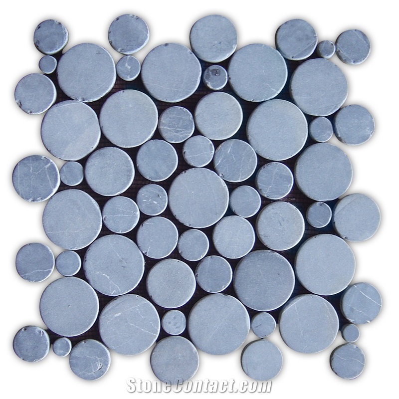 Grey Marble Rounded Wall Mosaic, Indonesia Grey Marble Mosaic, Grey Coin Shape Marble Mosaic