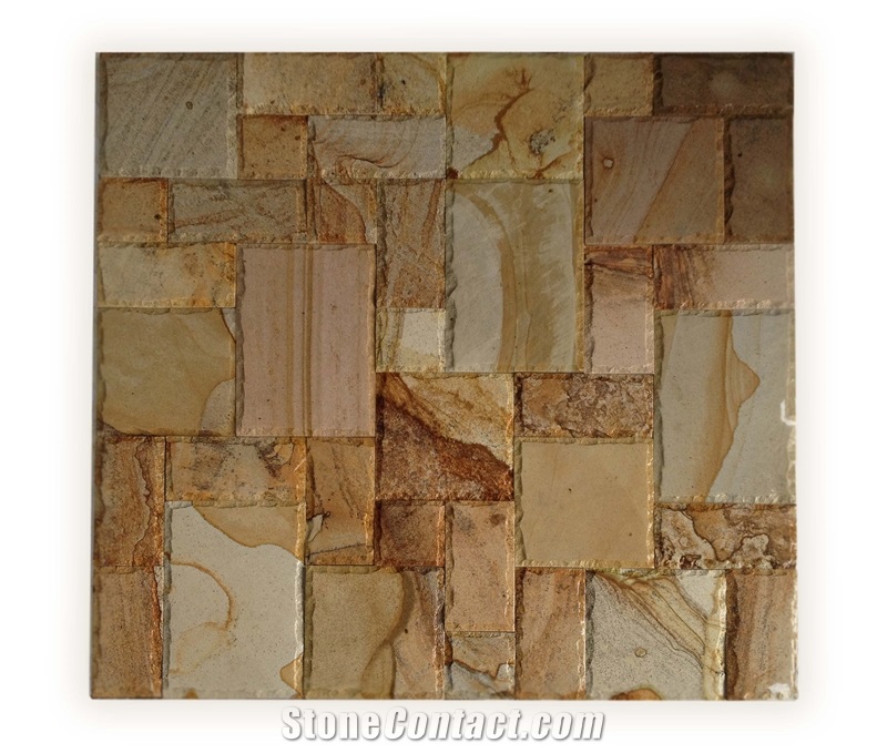 Yellow Savanah Sandstone French Pattern, Yellow Palimanan Sandstone Wall Tiles, Indonesia Yellow Sandstone Pattern