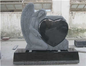 Shanxi Black Granite Western Style Tombstone Angel with Heart Monuments Shanxi Black Granite Western Style Tombstone Angel with Heart Monuments
