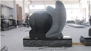 Shanxi Black Granite Western Style Tombstone Angel with Heart Monuments
