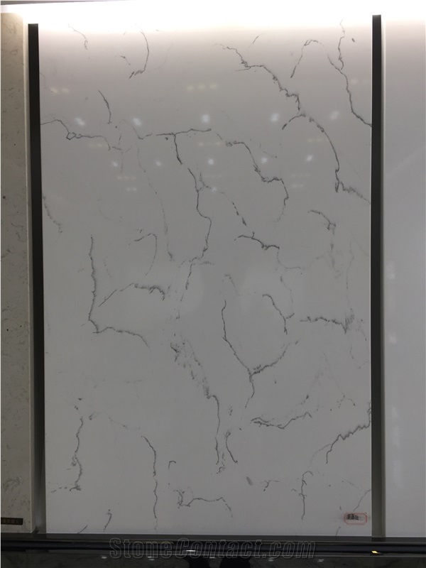 Natural Marble Like Artificial Quartz Stone with Dark Vein Lines for Interior Decoration Made from Guangdong Yunfu Ce, Sgs Certificate, High Quality @ Wholesale Prices