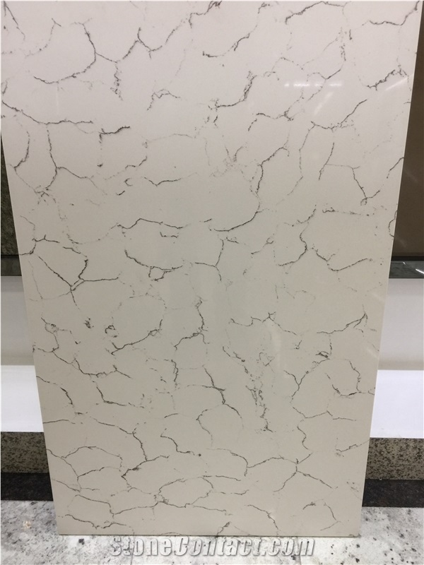 Natural Marble Like Artificial Quartz Stone with Dark Vein Lines for Interior Decoration Made from Guangdong Yunfu Ce, Sgs Certificate, High Quality @ Wholesale Prices