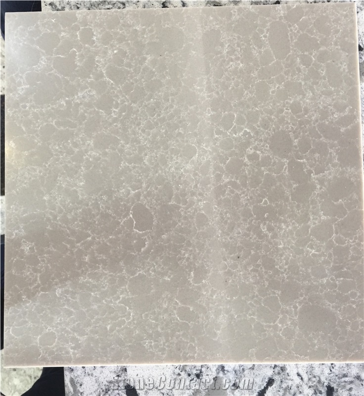 Natural Marble Look Light Brown Color with White Veined Lines Quartz Stone Polished Surfaces for Floorings with Scratch Resistant and Stain Resistant Quality Guaranteed