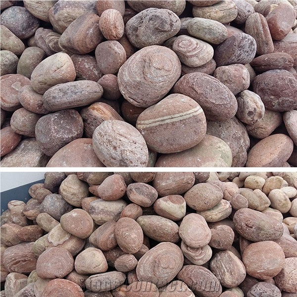 Red Color Natural Pebble Stone China Gravels Flat River Pebbles