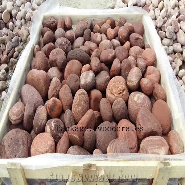 Red Color Natural Pebble Stone China Gravels Flat River Pebbles