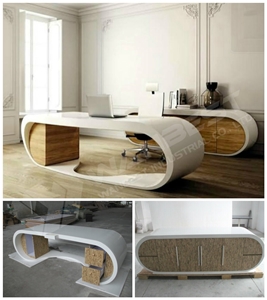 Glossy White Stone Office Desk, Bar Table Work Desk