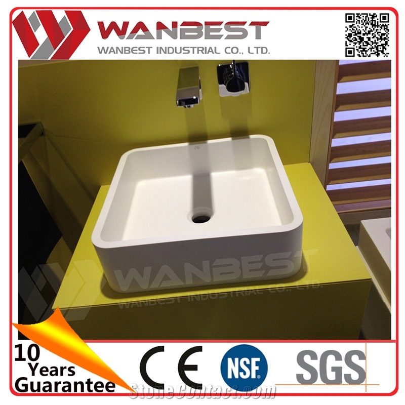 Hand Carved Rectangular Artificial Marble Bathroom Wash Basin