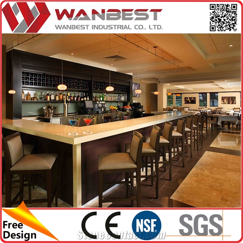 Korean Solid Surface Quartz Stone Table Top for Bar Counter