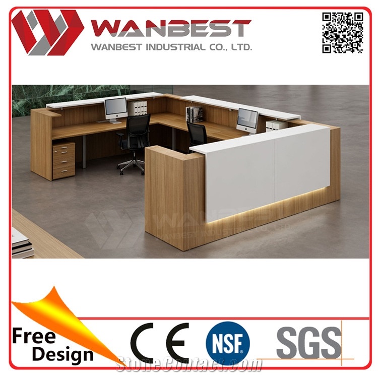 Luxury Design Artificial Stone/Quartz Stone Led Lighting Oval Reception Desk for 5 Star Hotel