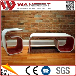 Modern Wooden Combination Coffee Tables Set Artificial Stone Coffee Table