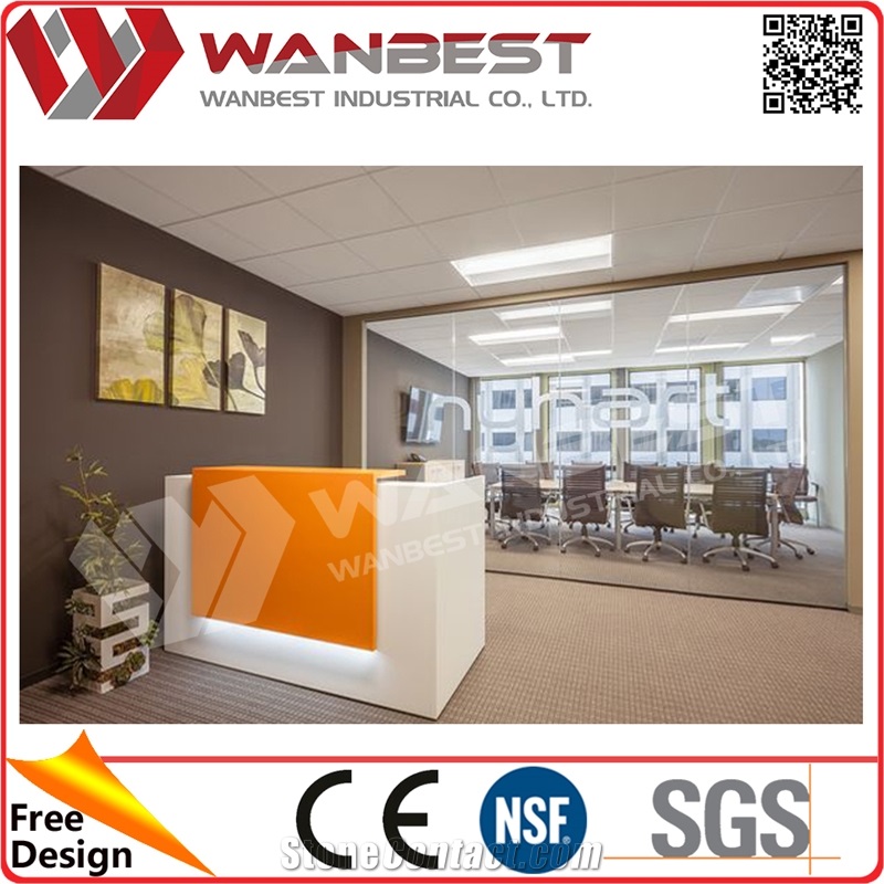 Prefab White Artificial Stone Office Reception Front Desk, Office Table