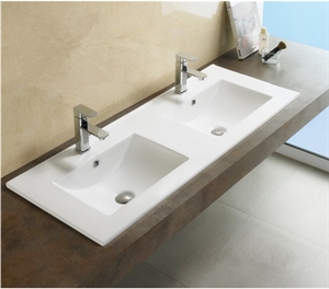 White Ceramic Acrylic Solid Surface Double Hole Wash Hand Basin White Ceramic Acrylic Solid Surface Double Hole Wash Hand Basin