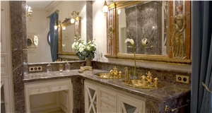 Light Marron Emperador and Crema Marfil Marble Bath Design