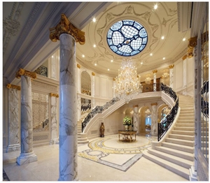 Crema Avorio Staircase, Calacatta Ginevra Columns