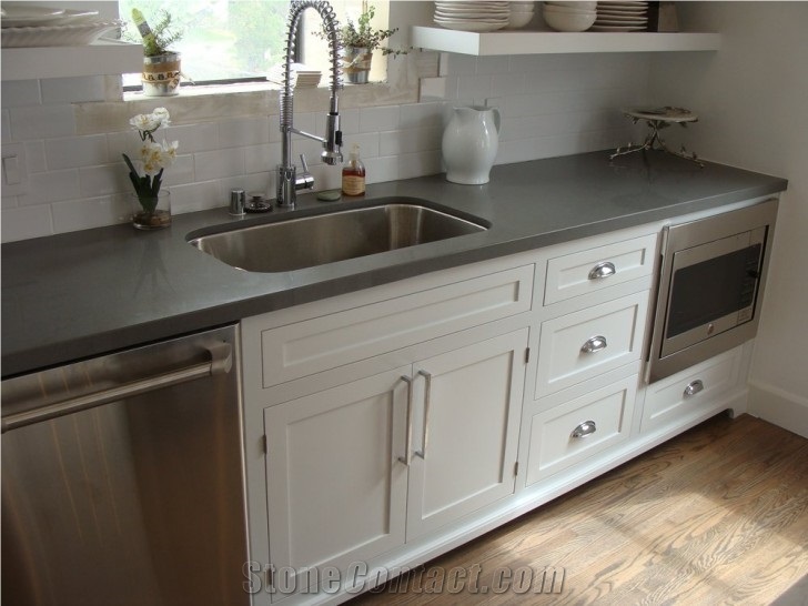 A Quality Manufacturer Pure Grey Quartz Stone Kitchen Bench Tops Solid Surface,Gray Engineered Stone Work Tops Customized Edges with Nsf Sgs