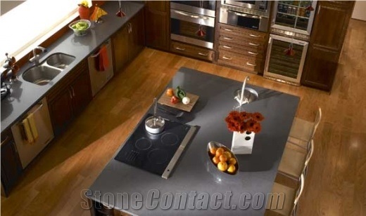 A Quality Manufacturer Pure Grey Quartz Stone Kitchen Bench Tops Solid Surface,Gray Engineered Stone Work Tops Customized Edges with Nsf Sgs