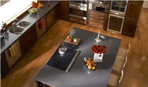 A Quality Manufacturer Pure Grey Quartz Stone Kitchen Bench Tops Solid Surface,Gray Engineered Stone Work Tops Customized Edges with Nsf Sgs