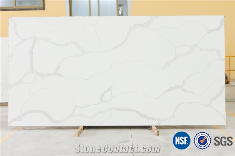 Artificial Calacatta White Marble Quartz Stone Solid Surfaces Polished Slabs Tiles Engineered Stone Artificial Stone Slabs for Hotel Kitchen,Bathroom Walling Panel/ for Customized Edges Kitchen Tops