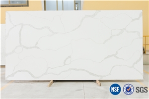 Artificial Calacatta White Marble Quartz Stone Solid Surfaces Polished Slabs Tiles Engineered Stone Artificial Stone Slabs for Hotel Kitchen,Bathroom Walling Panel/ for Customized Edges Kitchen Tops