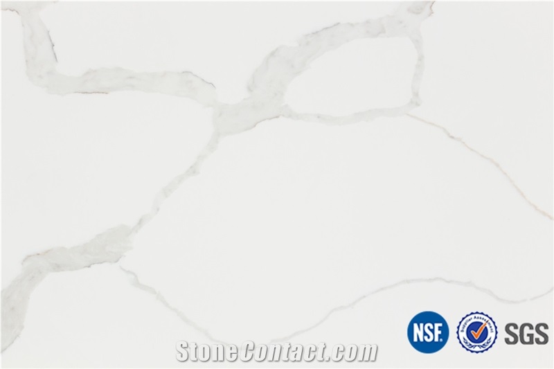 Artificial Calacatta White Marble Quartz Stone Solid Surfaces Polished Slabs Tiles Engineered Stone Artificial Stone Slabs for Hotel Kitchen,Bathroom Walling Panel/ for Customized Edges Kitchen Tops