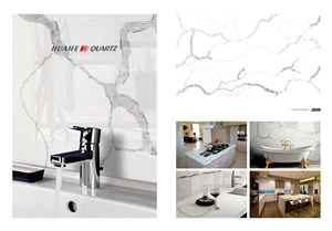 Artificial Calacatta White Marble Quartz Stone Solid Surfaces Polished Slabs Tiles Engineered Stone Artificial Stone Slabs for Hotel Kitchen,Bathroom Walling Panel/ for Customized Edges Kitchen Tops