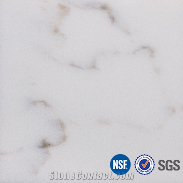 Manufacturer Artificial Marble Look White Quartz Stone Slabs & Tiles Design, Polished with Cusomized Edges and Solid Surface Silestone Colors Available-V12